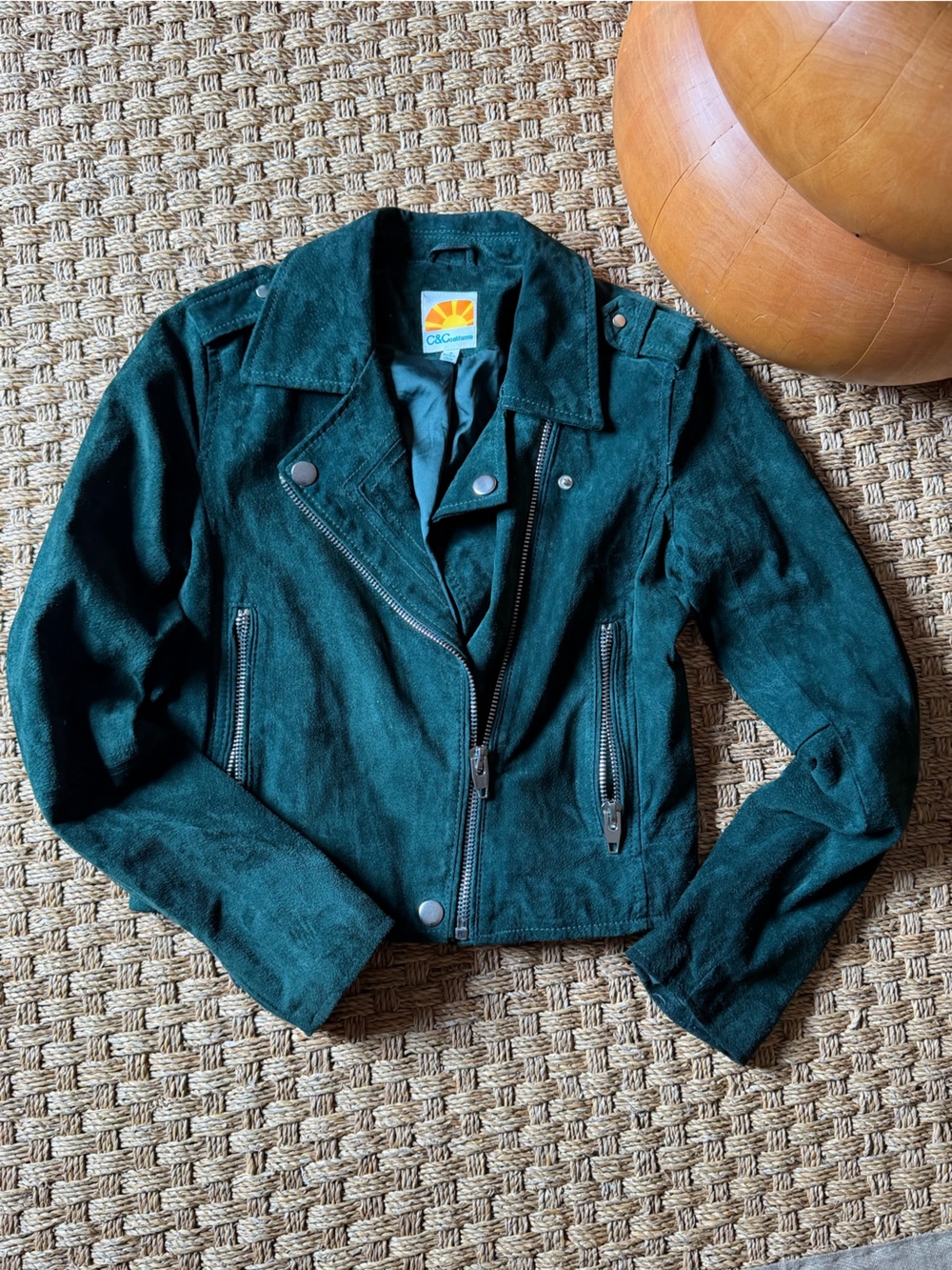c&c California forest green Suede Moto Jacket